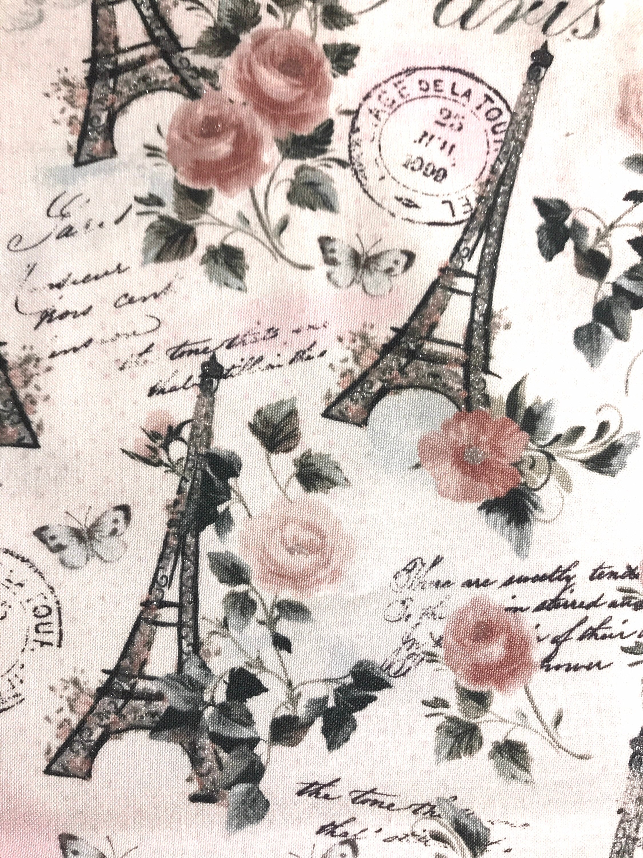 One Half Yard of Fabric Material - Paris Rose Glitter, Paris