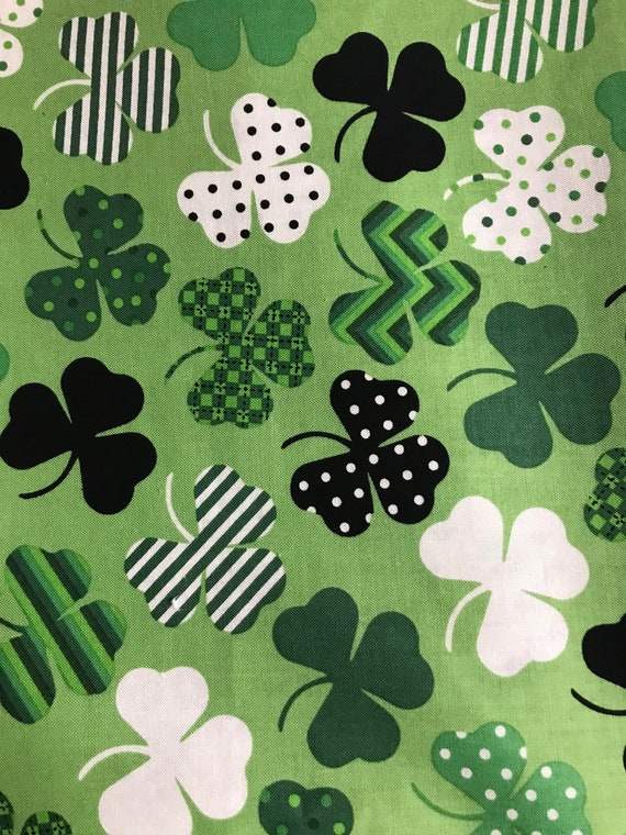 One Half Yard of Fabric - Patterned Shamrocks, St Patrick's Day, Shamrock Fabric
