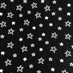 Fabric By The Half Yard - Black and White Stars, BEST SELLER, Star Fabric, Halloween