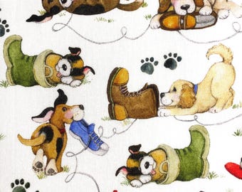 Fabric By The Half Yard - Playful Pups, Dog Fabric, Pets, Designer Fabric