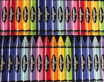 ONE Fat Quarter of Fabric Material - Crayons, Rainbow Crayons, Back to School, Children's Fabric