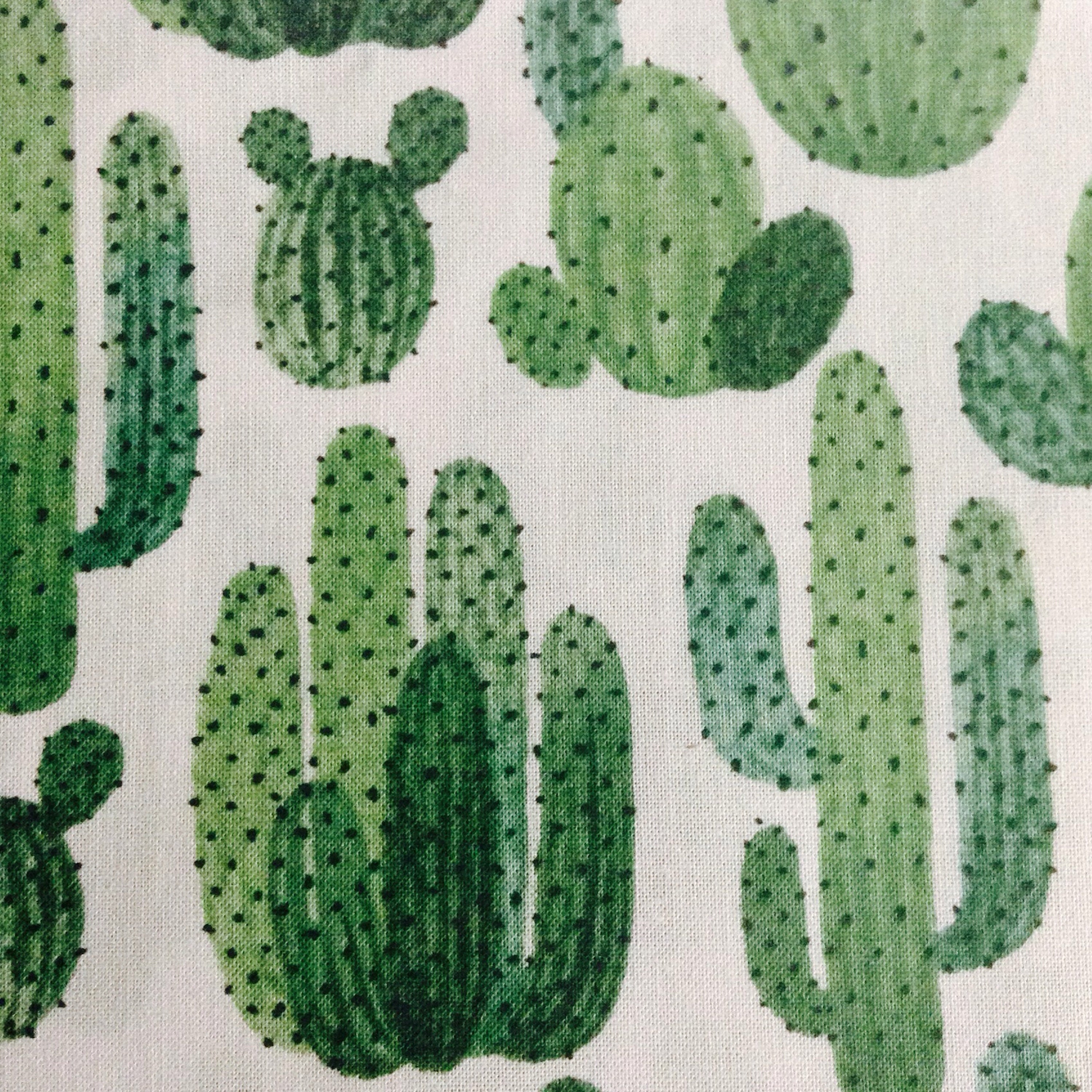 One Half Yard of Fabric Material Green Cactus on White Cactus