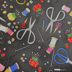 Fabric By The Half Yard - Sewing Tools Fabric, Sewing Fabric, Sewing Theme Fabric