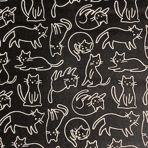 Fabric By The Half Yard -  Black and White Meow Cats, Black Cat Fabric, Packed Cats, Floral Cats, Garden Cats, Cat Fabric