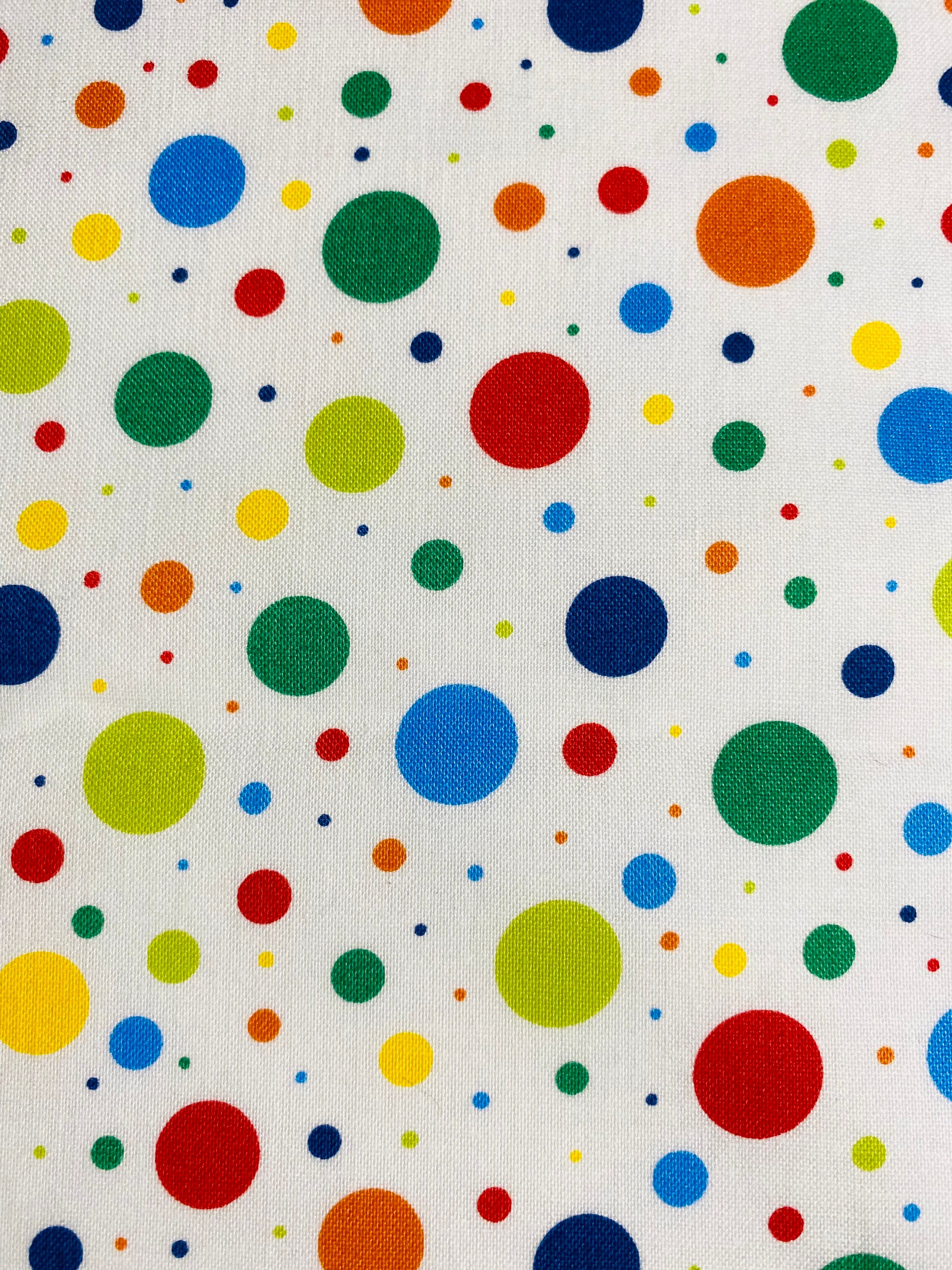 Fabric by the Half Yard - Dots on White, Birthday Dots, Multi Color ...