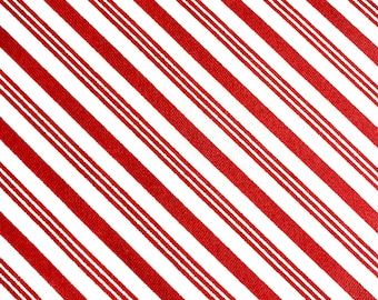One Half Yard of Fabric - Diagonal Stripes White and Red Candy Cane