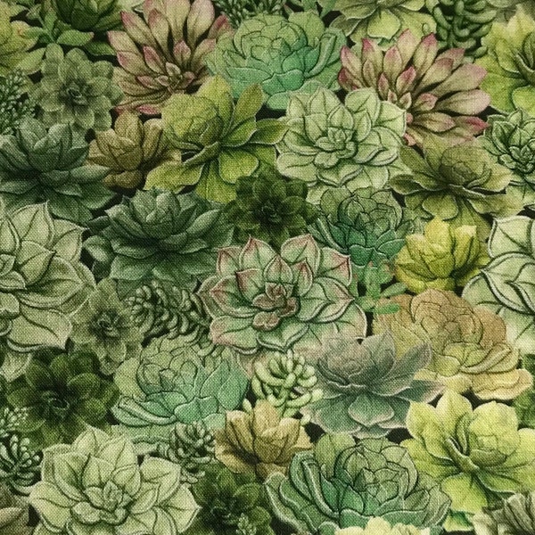 Fabric By The Half Yard - Packed Succulents, Succulent Fabric, Cactus Fabric, Green Blender, Almost Photo Real