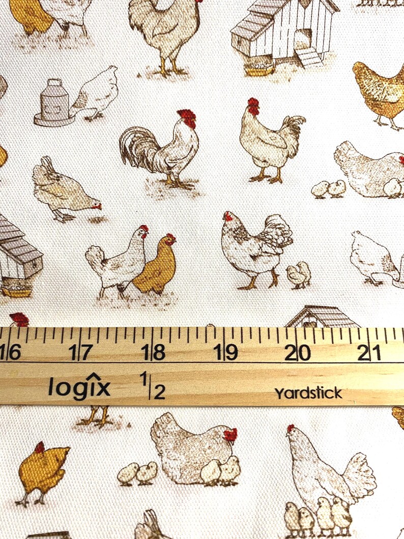 Fabric By The Half Yard - Chickens, Canvas, Home Dec Fabric, Duck Fabric, Farm Fabric, Chicken Fabric image 3