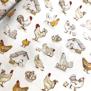 Fabric By The Half Yard - Chickens, Canvas, Home Dec Fabric, Duck Fabric, Farm Fabric, Chicken Fabric image 1