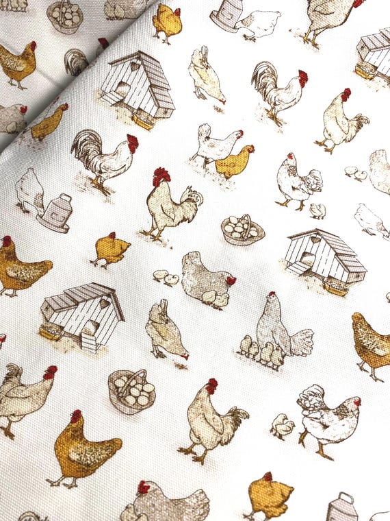 Fabric By The Half Yard - Chickens, Canvas, Home Dec Fabric, Duck Fabric, Farm Fabric, Chicken Fabric