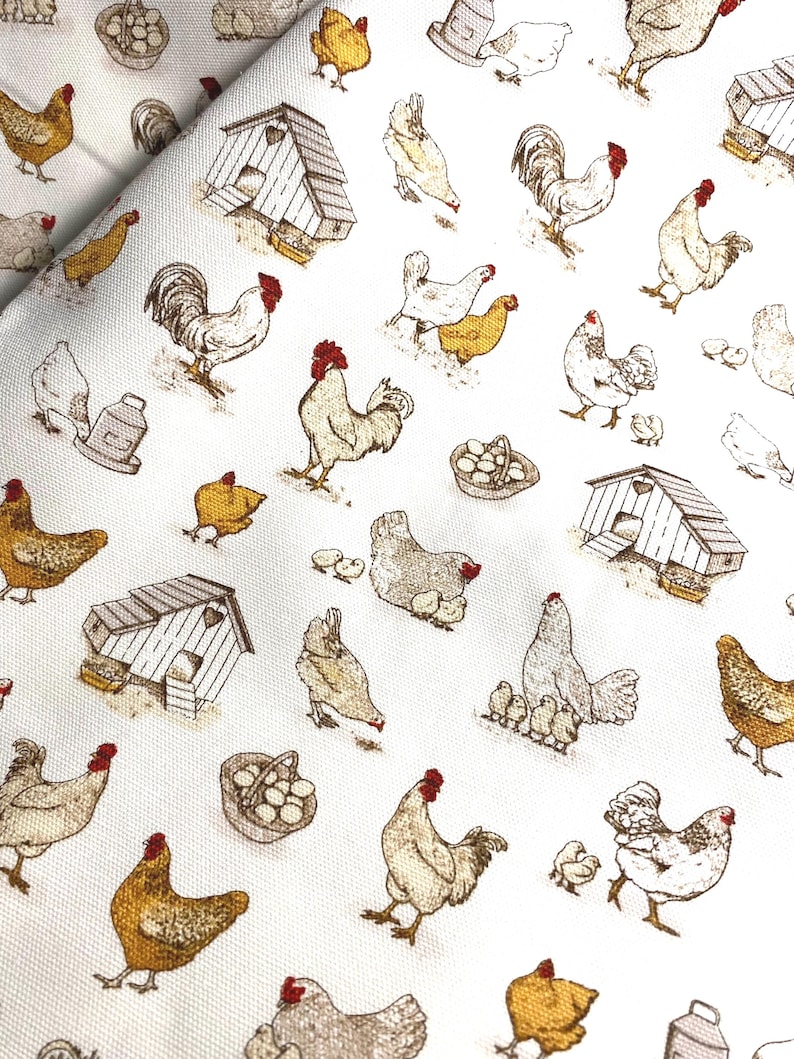 Fabric By The Half Yard - Chickens, Canvas, Home Dec Fabric, Duck Fabric, Farm Fabric, Chicken Fabric image 1