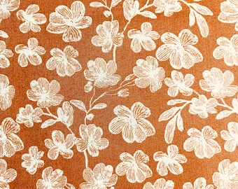 Fabric By The Half Yard -  Floral on Rust, Floral Fabric, Fall Floral Fabric