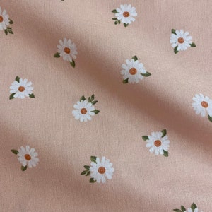 Fabric By The Half Yard - Daisies on Dusty Pink, Floral Fabric, Daisy Fabric