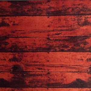 One Half Yard Fabric -  Red Barn Wood, Distress Wood Grain, Red and Black Tones