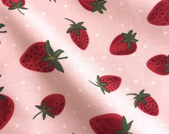 Fabric By The Half Yard - Strawberry Dot, Strawberry Fabric, Spring Fabric, Pink, Valentine Fabric