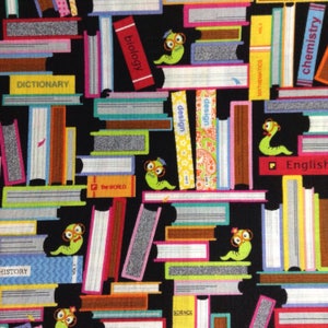 One Half Yard of Fabric - Bookworm, Books, Back to School Fabric, Library Fabric, Book Bag Fabric, Book Cover Fabric