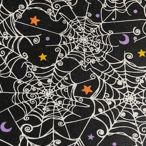 Fabric By The Half Yard - Spider Web and Stars on Black, Halloween Fabric, Spider Web Fabric, Star Fabric