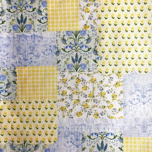 NEW !  Fabric By The Half Yard - Spring Floral Gingham, Patchwork Fabric, Pastel Garden Floral, Pastel Gingham