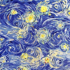 Fabric By The Half Yard - Blue and Yellow Swirl, Starry Night, Ocean Fabric, Moon Fabric