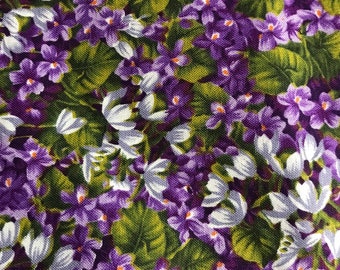 Fabric By The Half Yard - Violet Garden, Floral Fabric, Violets, Spring Flowers, Purple Floral