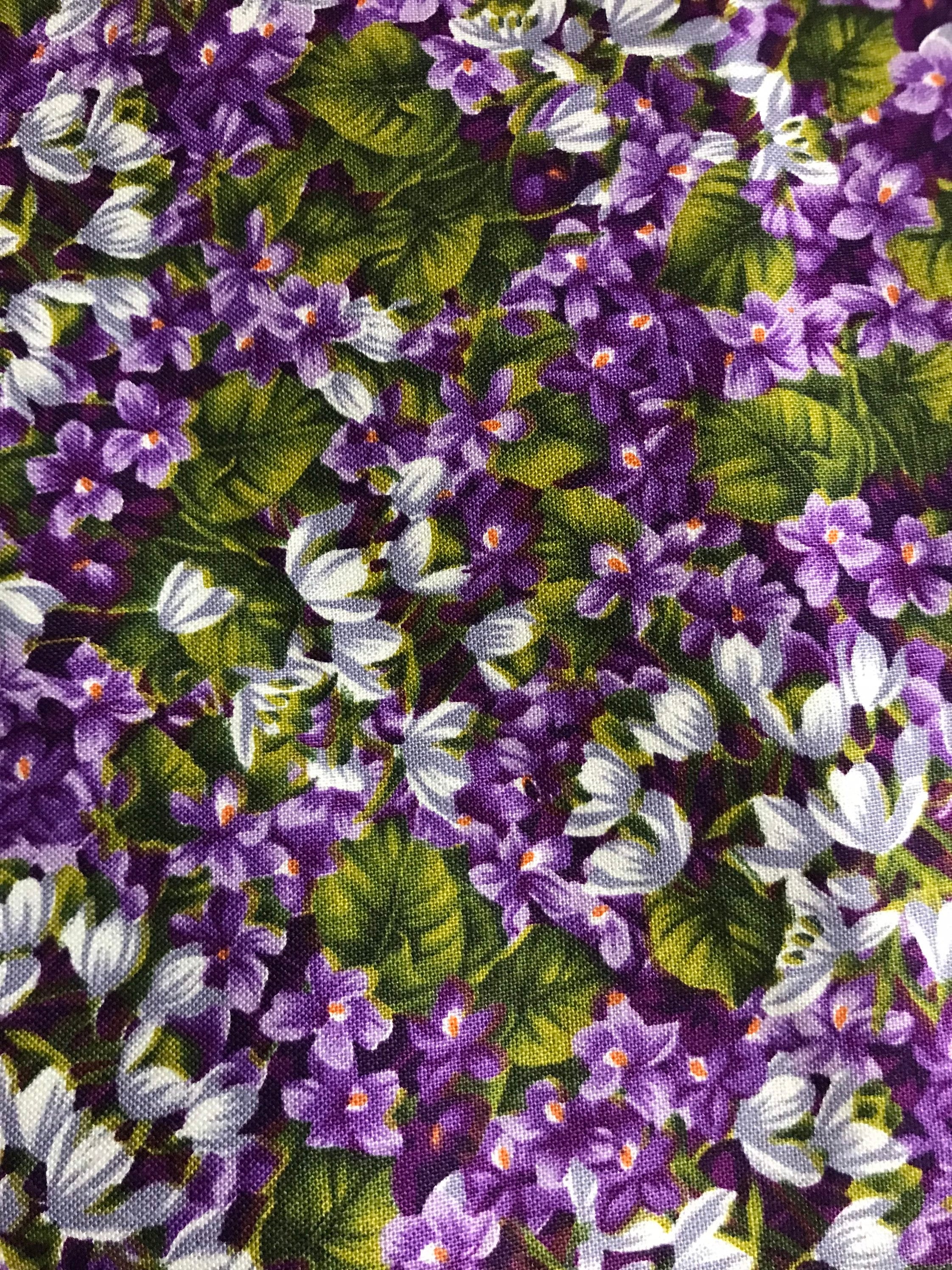 Fabric By The Half Yard - Violet Garden, Floral Fabric, Violets, Spring Flowers, Purple Floral