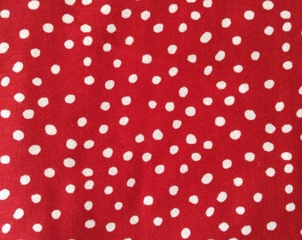 One Half Yard of Fabric Material - Dots, White on Red, Snow, Irregular Dots, Christmas Fabric, Valentine Fabric