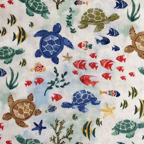 fabric By The Half Yard - Sea Turtles and Friends, Sea Turtle Fabric, Fish Fabric, Sea Life, Ocean Fish, Nursery Fabric