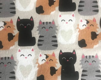 Fabric By the Half Yard of FLANNEL Fabric - Close Together Cats, Cat Fabric, Kitten Fabric, Happy Cats Fabric, FLANNEL Fabric