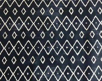 One Half Yard of Fabric Material - Navy and White Geometric Design, Diamond Design, Geometric Design