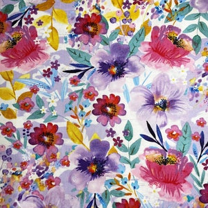 One Half Yard of Fabric , Bright Watercolor, Flower Garden, Floral Fabric, Spring Flowers, Vintage Floral, Modern Floral Fabric