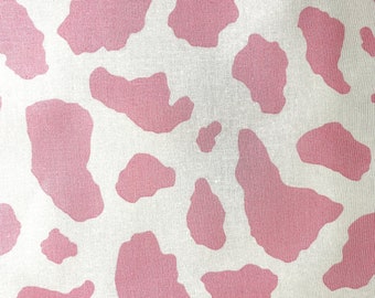 Fabric By The Half Yard -  PINK Cow Print, Medium Size Spots, White Background, Farm Fabric, Animal Fabric, Cow Fabric
