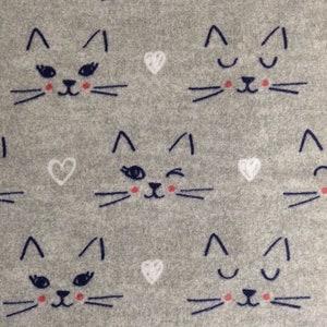 Fabric By The Half Yard - Hearts and Whiskers on FLANNEL, Cat Fabric, Kitten Fabric, Happy Cats Fabric