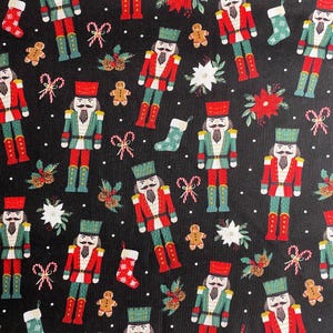 Fabric By The Half Yard - Christmas Nutcrackers, Black Background, Christmas Fabric, Nutcracker Fabric, Nutcrackers, Limited Supply