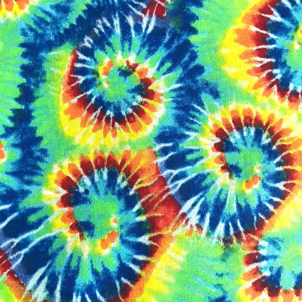 One Half Yard of Fabric - Bright Tie Dye Swirls, Tie Dye Fabric, Rainbow Tie Dye