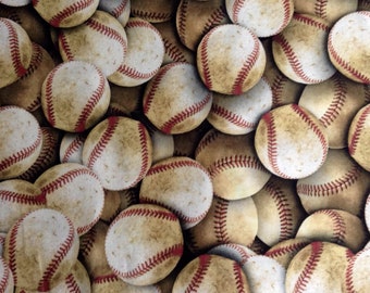 Fabric By the Half Yard - Packed Vintage Baseballs, Baseball Fabric, Sports Fabric