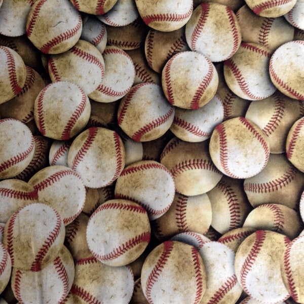 Fabric By the Half Yard - Packed Vintage Baseballs, Baseball Fabric, Sports Fabric
