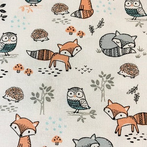 Fabric By The Half Yard - Charming Woodland Animals, Nursery Fabric, Wild Animals, Zoo Animals, Animal Fabric, Forest Animals, Owls, Fox