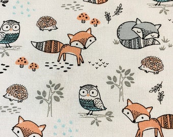 Fabric By The Half Yard - Charming Woodland Animals, Nursery Fabric, Wild Animals, Zoo Animals, Animal Fabric, Forest Animals, Owls, Fox