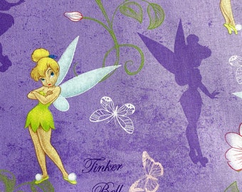 Disney Tinkerbell Fairie Fleece purple Fabric BTY RARE VHTF