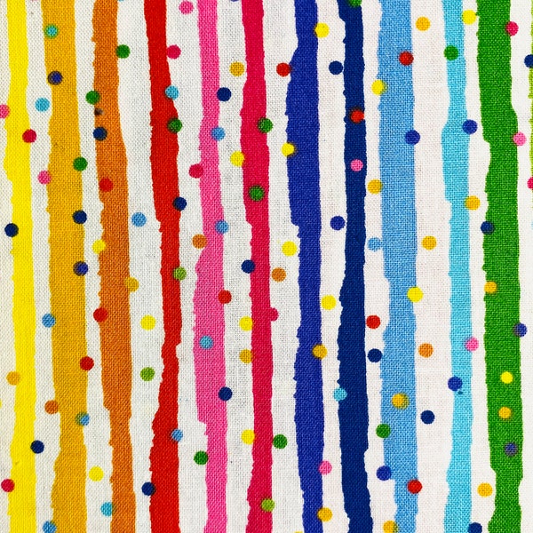 Fabric By The HALF YARD - Stripes and Dots Fabric, Rainbow Stripes, Celebration Fabric, Birthday Fabric, Stripes and Dots