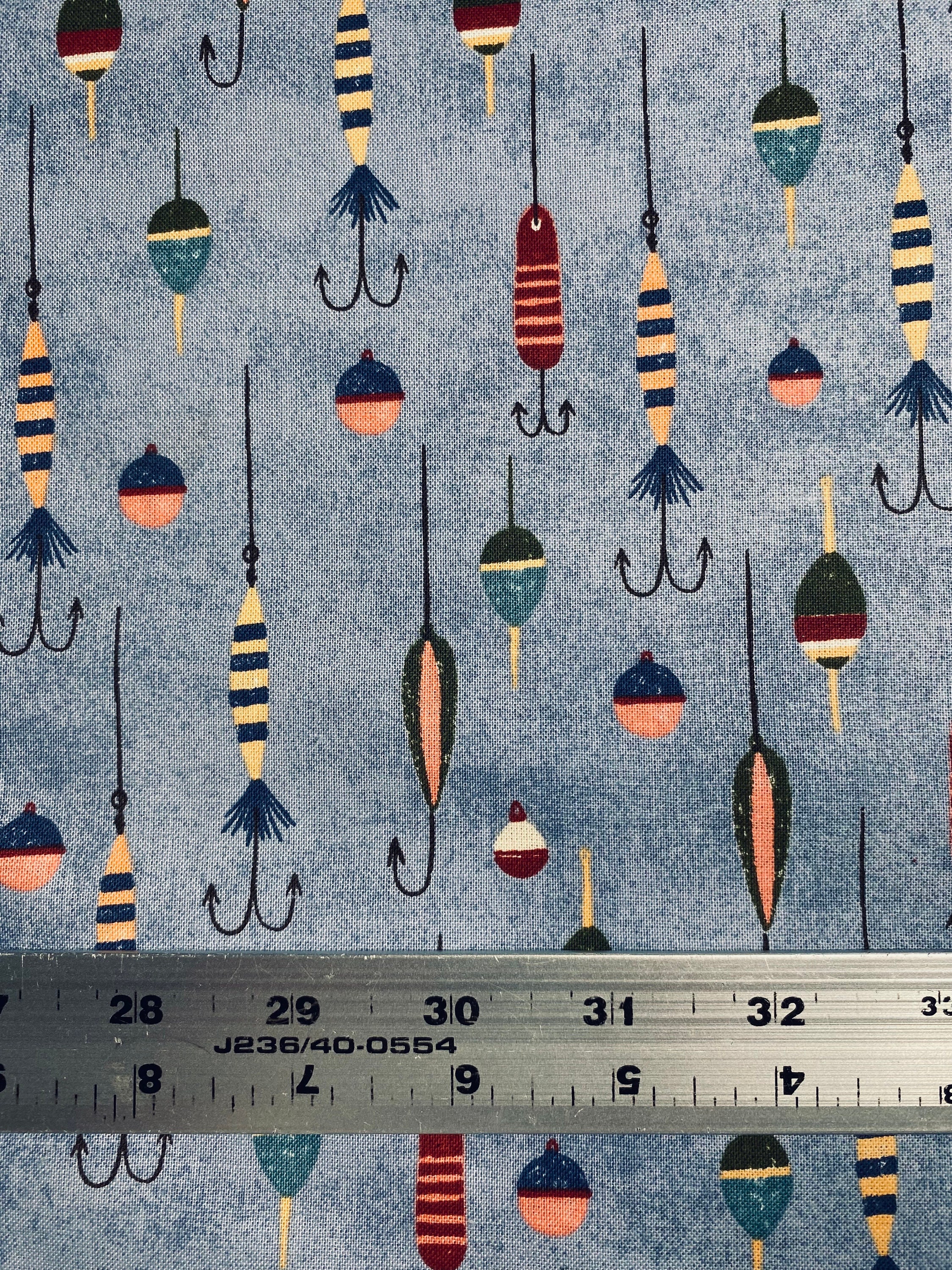 Fabric by the Half Yard Fish Hooks on Blue/gray, Fishing Fabric, Fathers  Day, Fishing Lures, Fish Hooks 