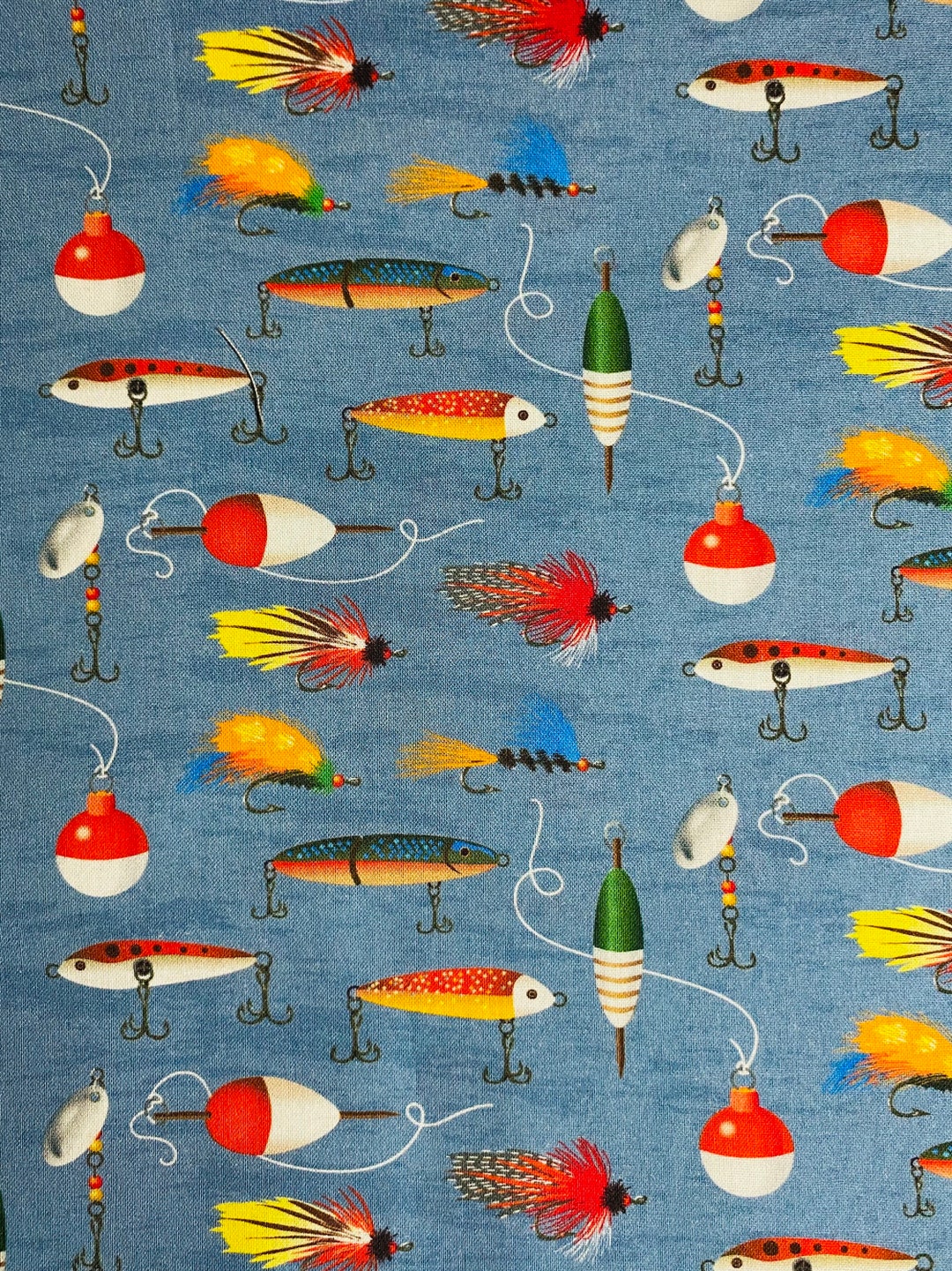 Fabric by the Half Yard Fishing Lures on Blue/gray, Fishing Fabric, Lure  Fabric, Fathers Day, Fishing Lures 