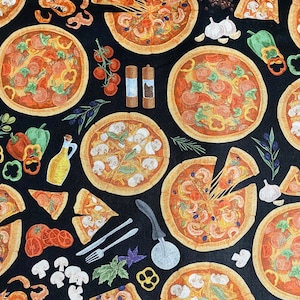 Fabric By The Half Yard - Pizza, Pizza Fabric, Food Fabric, Pizza Party, Birthday Party