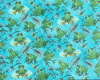 Fabric By The Half Yard - Frogs, Reptile Fabric, Frog Fabric, Garden Frogs