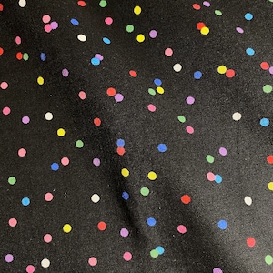 Fabric By The Half Yard - Celebration Dots, Multicolor Dots on Black, Irregular Dots, Birthday Fabric, Polka Dots, Happy Birthday