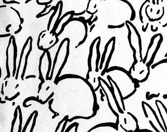 Fabric By the Half Yard, Bunny Outlines, Black and White, Cotton Canvas, Home Dec Fabric, Duc Fabric, Easter Fabric, Bunny Fabric, Rabbits