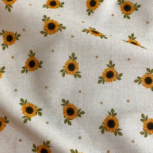 One Half Yard Piece of Fabric - Calico Sunflowers and Dots, Floral Fabric, Fall Fabric, Sunflower Fabric