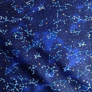 Fabric By the Half Yard - Star Constellations Metallic, Celestial Fabric, Constellation Fabric