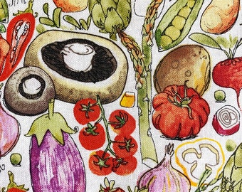 Fabric By the Half Yard - Watercolor Vegetables, Vegetable Fabric, Mixed Vegetables, Kitchen Fabric, Apron Fabric, Food Fabric