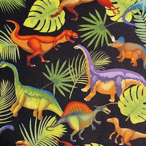 Fabric By The Half Yard - Dinosaur Jungle, Dinosaur Fabric, Patterned Dinosaurs, Dinosaur Skeletons, Kids Fabric